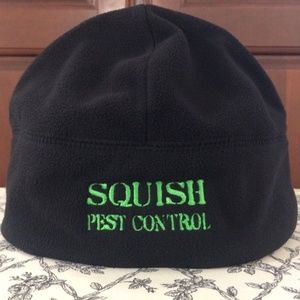 Port Authority Black Beanie:  "SQUISH PEST CONTROL" OSFM